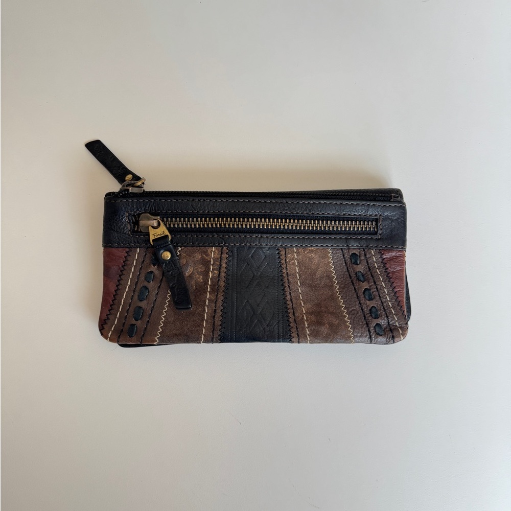 Vintage Fossil Bohemian Patchwork Leather Wallet